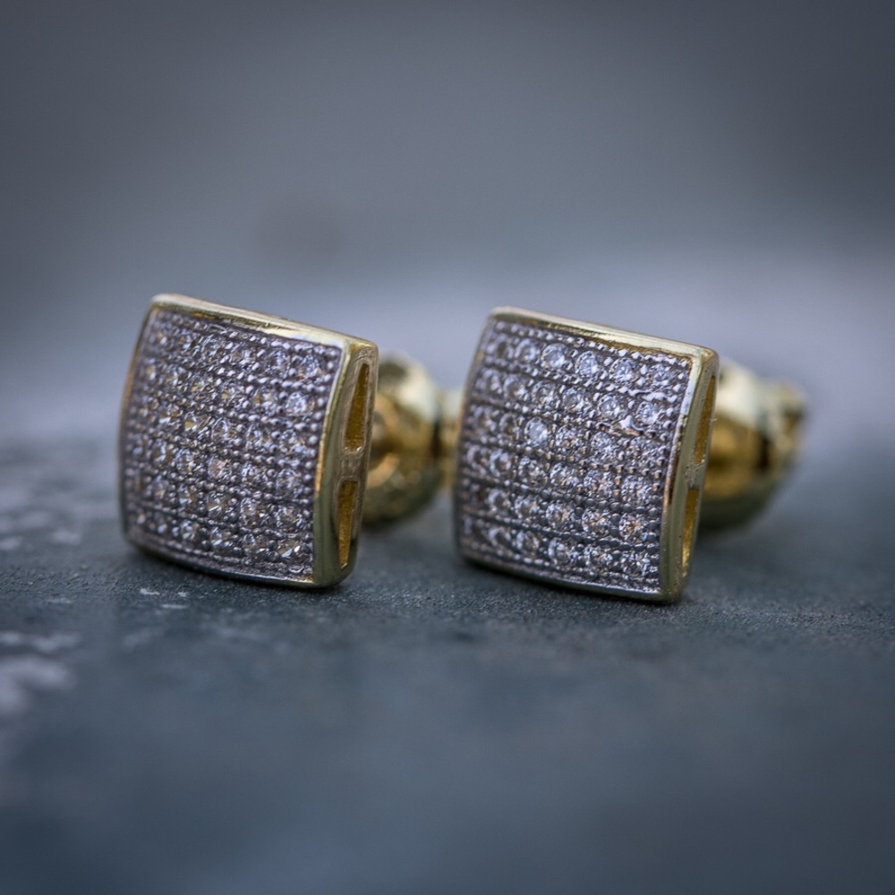 Mens Small Gold Square Stud Hip Hop Earrings